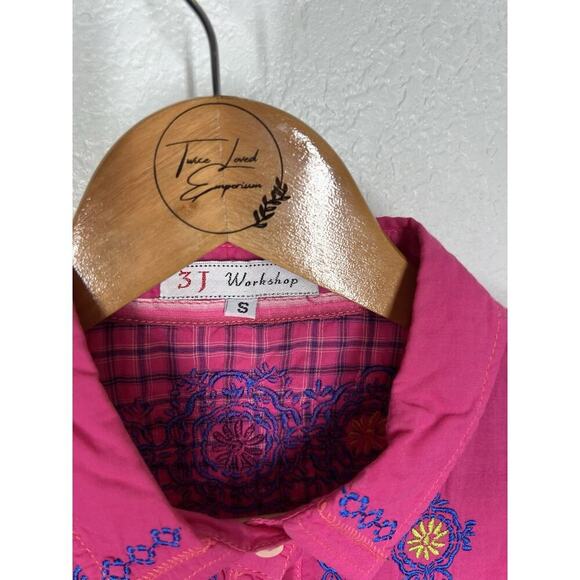 Johnny Was 3J Workshop Embroidered Button Front Shirt Small Pink - Picture 2 of 5